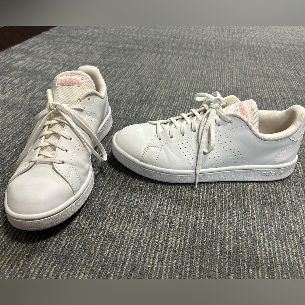 adidas Women's White Sneakers with Light Pink Logo